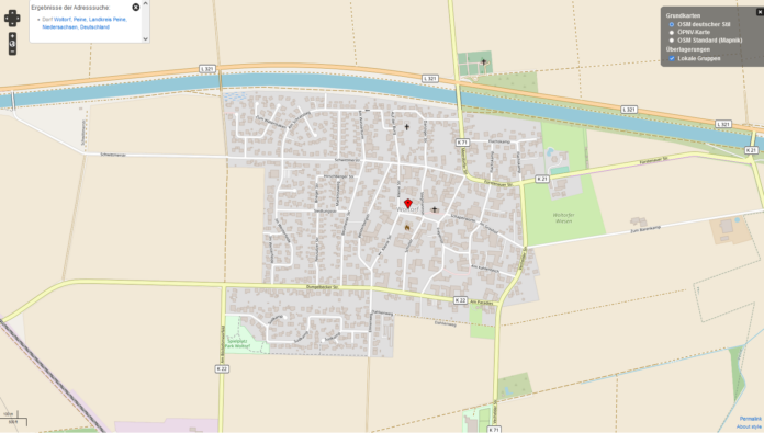 Karte von Woltorf, Quelle: Openstreetmap